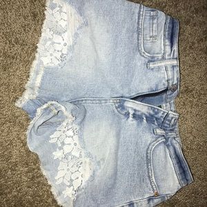 High waisted blue jean shorts